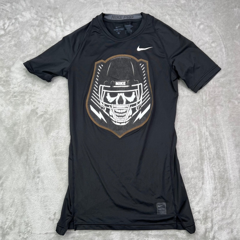 Nike Pro Dri-FIT‎ Compression Shirt Mens Small Black Skull Football Graphic